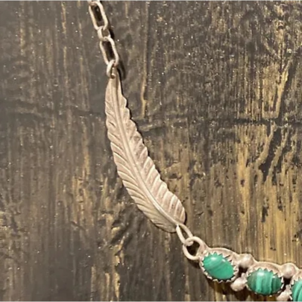 Vintage Sterling Silver & Malachite Native American Jewelry Necklace-signed - Picture 4 of 8